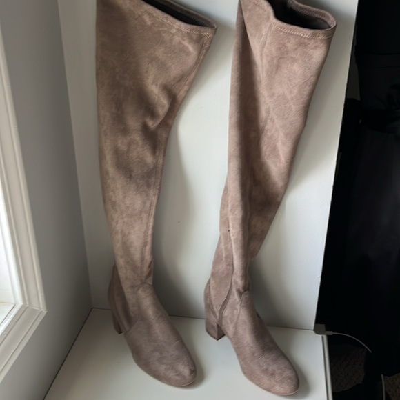 INC women’s taupe tan Rikki over the knee faux suede boots 2 1/2 “ block heel - Picture 2 of 7